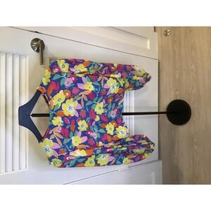 Aqua Cropped Long Balloon Sleeve Side Zip Multicolor Floral Print Shirt S Top